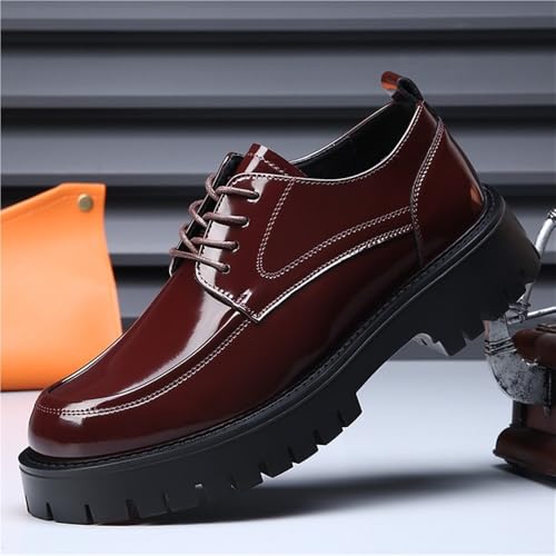 Men's Glossy Leather Oxford Shoes Thick Sole Lace Up Dress Shoes Stylish Barber Shoes Fashion Casual Business Shoes3