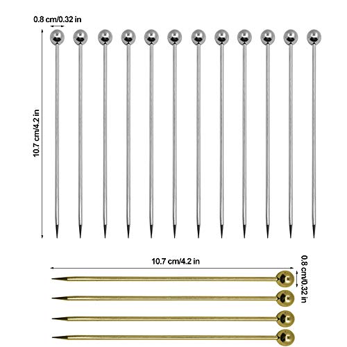 16 Pack Cocktail Picks, YuCool RVS Cocktail Picks voor Olijven, Kersen, Citrus of Fruit garnituren - 12Silver en 4Gold - Image 3