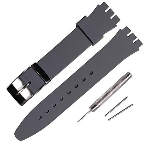 Rihahisy Silicone Rubber Watch Strap/Watch Band Replacement with Stainless steel silver buckle for Swatch (17mm, Dark Grey)