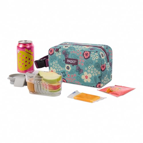 Image of PackIt Freezable Small Insulated Snack Box, Butterfly Paisley, with EcoFreeze Technology (Built-in Ice Pack), Mini Cooler or Small Lunch Bag, For Fresh Snacks On the Go, for Work, Gym, or Travel