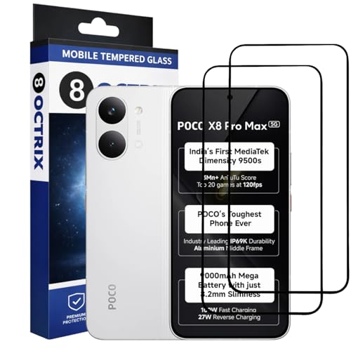 Image of Premium Tempered Glass Screen Protector Compatible for Poco X8 Pro Max with Edge to Edge Coverage - Case Friendly, Anti-Scratch & Bubble-Free Installation Kit (Pack Of 2)