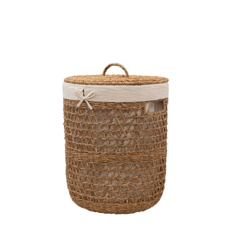 Arthur Cameron - Atrai Seagrass Laundry Basket – Artisanal Handcrafted Round Laundry Hamper with Removable Cotton Liner, Handwoven Storage for Bedroom, Bathroom & Utility Room (Large)