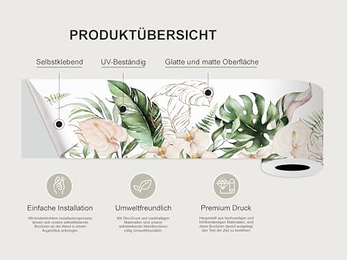 AG Design Selbstklebende Bordüre für Küche, Wohnzimmer, Wand Sticker, Mehrfarbig, 500 x 13,8 cm (Blumen)