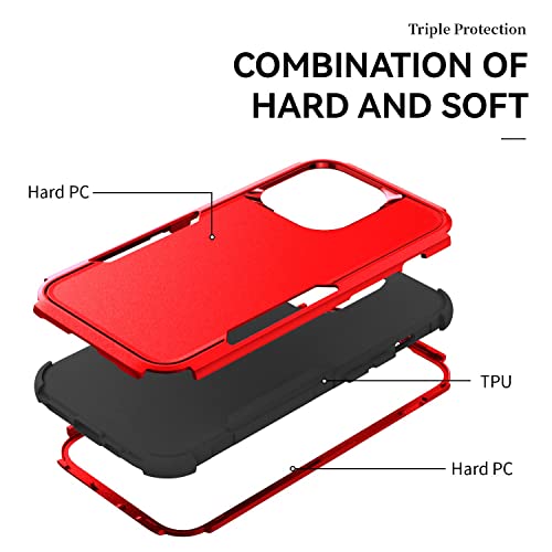 Image of Cubix Full Body Armor Cover for iPhone 14 Pro Pouch Hard PC + Soft TPU 3-Layer Military Grade Back Case (Red)