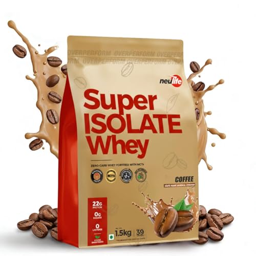 Image of Neulife Super Isolate Whey Protein 1.5kg | Max Absorption Protein Shake with Patented Ketofuel MCTs | Coffee