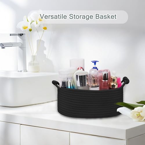 Image of COMSE Small Gift Basket Empty with Bag & Ribbons, Solid Black
