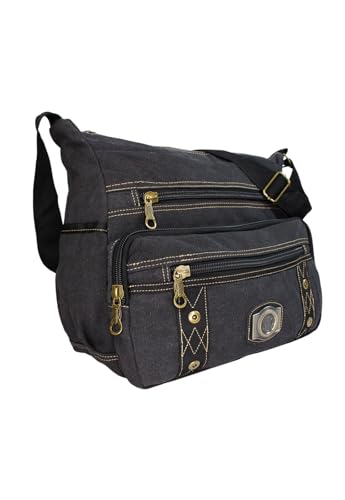 Bolsa Carteiro de Lona com Alça Transversal Ajustável Tamanho Grande (Preto)