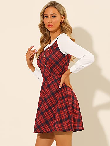 Image of Allegra K Women's Peter Pan Collar Contrast Color Button Decor A-Line Preppy Plaid Mini Dress