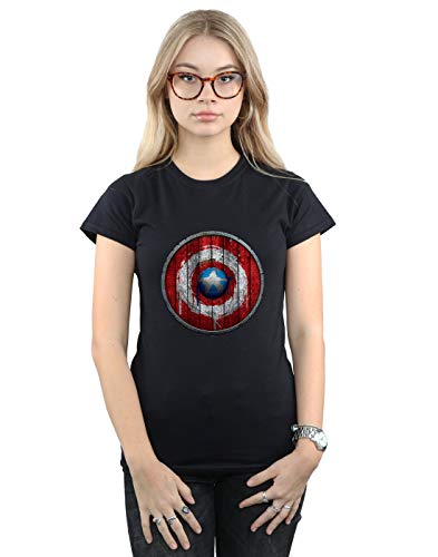Image of Marvel Women's Captain America Wooden Shield T-Shirt Black XX-Large