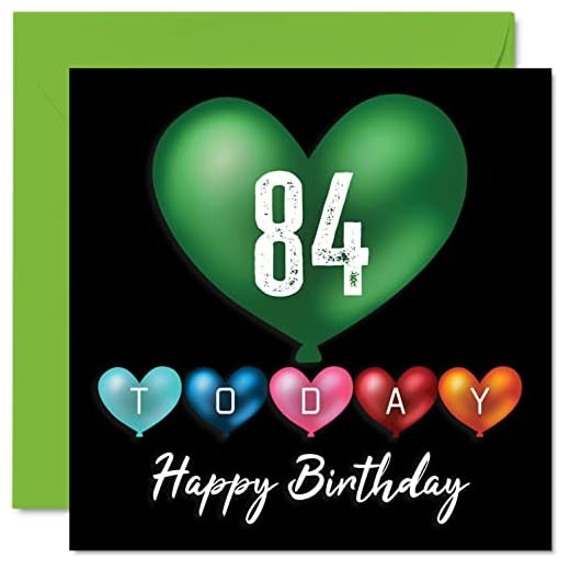 Divertidas tarjetas de cumpleaños 84 para hombres y mujeres, globos de corazón, tarjeta de feliz cumpleaños para papá, mamá, abuelo, niñera, abuela, tía, tarjetas de felicitación de 145 mmx145 mm