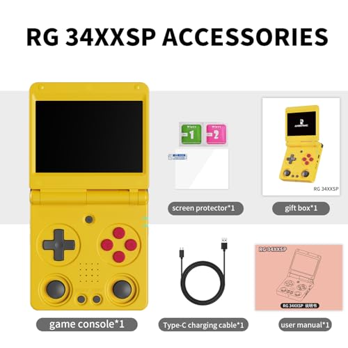 Image of Anbernic RG34XXSP Retro Handheld Game Console RG34XX SP Retro Gaming Console with 64G Preloaded 5000+ Games,3300 mAh Battey, Portable Pocket Arcade Support 30+ Simulators 5G WiFi Bluetooth HD Yellow