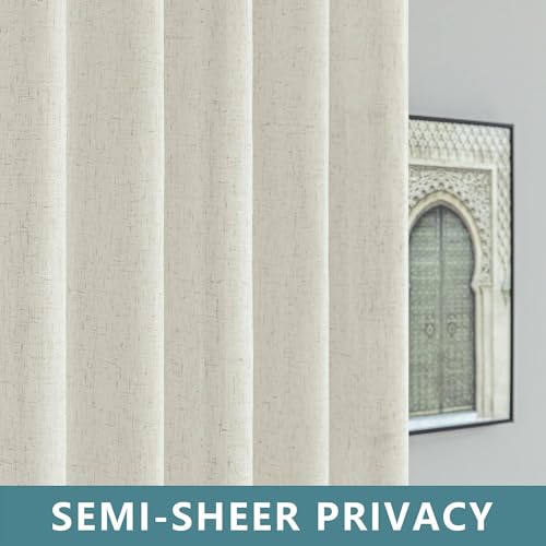 Koufall KF-HFM-DPCL-NATURAL-52X90 90 Inch Curtains Long,Linen Sheer Semi Light Filtering Country Farmhouse Boho Window Treatments thumb #3