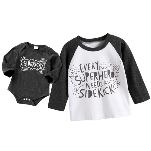 JEELLIGULAR Baby Boy Sibling Shirts Romper Big Brother Long Sleeve T-Shirt & Little Brother Bodysuit Matching Outfits