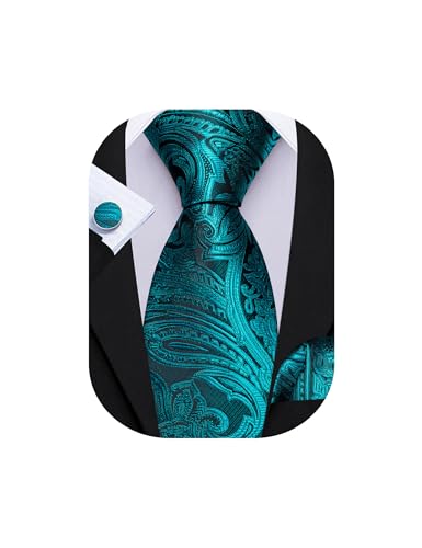 Image of Barry.Wang Men Tie Set Paisley Silk Necktie Pocket Square Cufflinks Formal Wedding Business Party