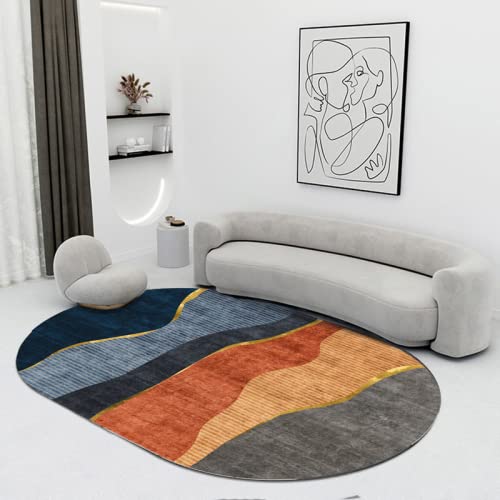 Tapis de Salon Moderne Tapis de Chambre Ovale Super Doux Antidérapant Lavable Tapis d'intérieur, Bleu Noir Orange Gris Coutures,150 x 200 cm Cover