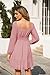Imily Bela Damen Kleider Square Neck Partykleid Mesh Minikleid High Waist Falten Langarmkleid Hochzeitsgast mit Rüschen(Rosa, S)