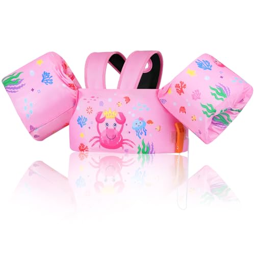 MoKo Chaleco de Natación Niños 9-22,6 kg, Manguitos Flotadores de Natación para Niños con Silbato para Aprender Nadar, Brazaletes de Natación Flotante Niños 3 Años o Más, Cangrejo Rosa