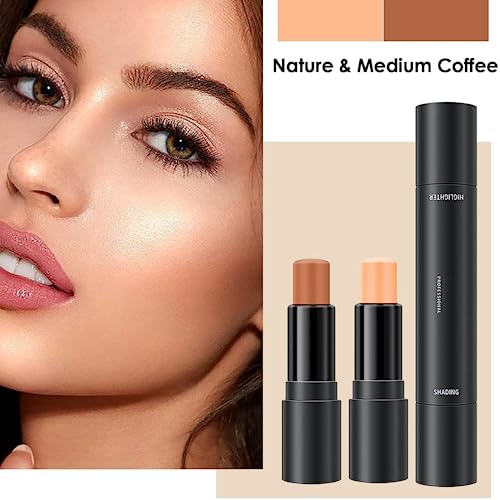 Face Cream Contour Stick Highlight-Creamy Contour -Bronzer Stick Illuminator Highlighter Set-2 In 1 Dual Contour Stick- Long Lasting Smooth Natural Matte Contour And Highlighter-Creamy Makeup Stick-Face Shade And Create 3D Face Look #TOP1