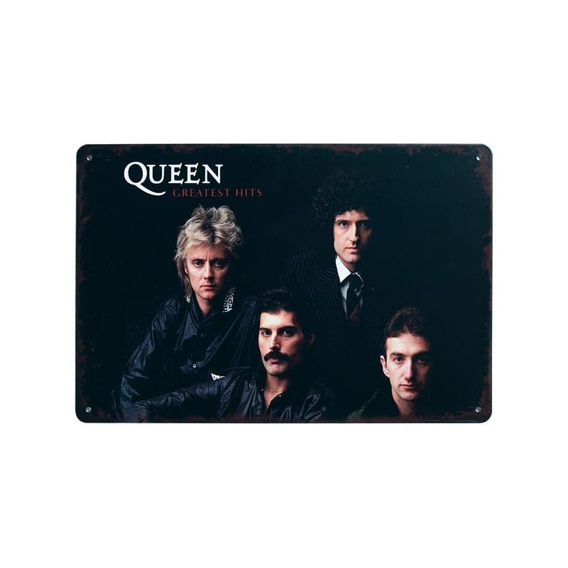 Image of Eazywagon Decorative Retro Metal Signs Wall Plate - 12x8 Inch (Queen Greatest Hits Rock Band) | Weatherproof Vintage Metal Sign Plate for Cafe, Home, Bar, Garage | Decorative Wall Hanging Sign Board