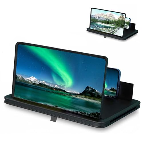 Screen Magnifier for Cell Phone, 2026 New 3D HD Magnifing Screen Enlarger Projector for Movies Videos and Gaming, Foldable Phone Stand Holder with Screen Magnifier Compatible with All Phones (12 in)