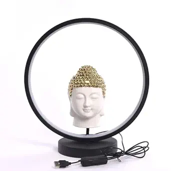 AYRA LUXE Decorative Ceramic Buddha Table Lamp, Round Shape, Black Finish, for Home and Office Decor