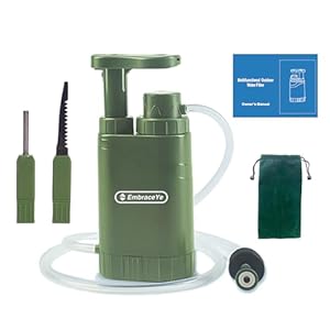 【Outdoor Water Filter Multipurpose】- Portable Hiking Water Filtration System – Survival Water Purifier for Hiking, Travel, and Emergency Kit – Hand Pump Water Filter – Portable Water Filter