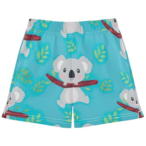 Girls Lounge Shorts Cute Cartoon Koalas Blue Leaves Print Athletic Youth Pajama Sleepwear Summer Clothes, X-Small