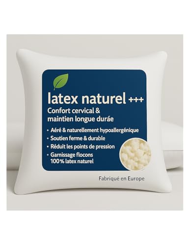 by sommiflex Lot de 2 OREILLERS 60x60 en Latex Naturel *Oreiller Confort, SOU
