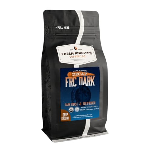 Image of Fresh Roasted Coffee, Organic FRC Dark Water-Processed Decaf Drip Ground Coffee, Dark Roast, USDA Organic, Kosher, 12 oz
