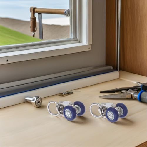 Riel para cortinas con rodillos de acero inoxidable, pack de 20 guías plásticas 7