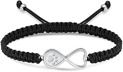 constantlife Infinity Heart Urn Bracelet for Ashes Pets Dog Cat Paw Print Cremation Jewelry Keepsake Braided Rope Adjustable Bangle Memorial Gift for Women Men