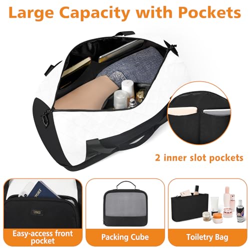 Image of Travel Weekender Bag for Women, 21 inch Overnight Bag with Shoe Compartment 50L Large Travel Duffel Bag Carry On Tote for Weekend, Overnight, Business Trips, Water Resistant, S-White, Large, Travel