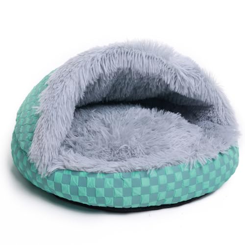 FADEYJ Cat Bed Hooded Plush Nest with Self-Warming Cozy Cave, Calming Anti-Anxiety Pet Bed for Indoor Cats & Small Dogs, Removable Washable Cover & Waterproof Bottom - Gray
