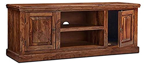 MAMTA DECORATION Solid Sheesham Wood Entertainment TV Unit for Living Room Television Stand with 2 Door Cabinet & 2 Shelf Storage for Bedroom (Walnut Finish)