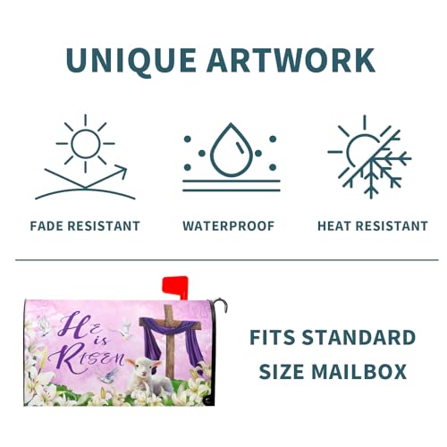 Image of He is Risen Mailbox Cover Magnetic, Easter Cross Lamb Mailbox Wrap 21x18 Inch, Spring Lily Flowers Standard Size Waterproof Letter Post Cover for Yard Garden Outdoor Outside Home Decor