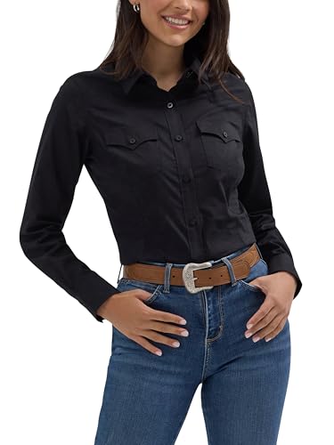 Women's Retro Long Sleeve Cool Blue Solid Western Shirt