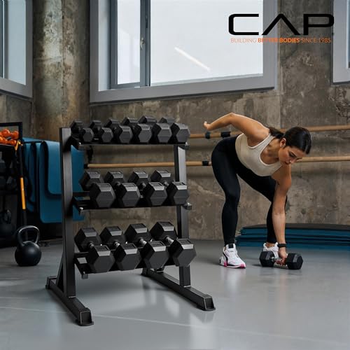 Image of CAP 280 LB, 550 LB, 1200 LB Dumbbell Set with Horizontal 2-3 Tier Rack, Rubber Hex Free Weights, Home Gym Weight Set for Strength Training
