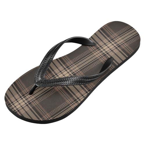 Sinestour Plaid Black Brown Flip Flops for Beach Thong Sandals Anti-slip Lightweight Flat Slippers for Indoor Outdoor House2