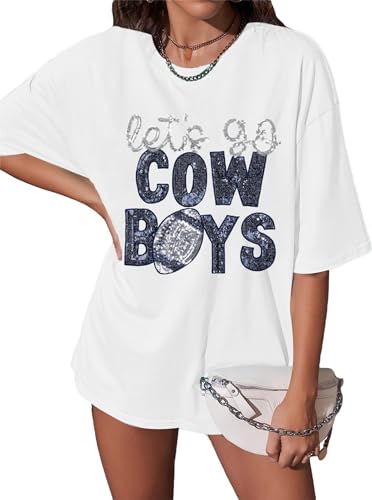 Womens Football Sequin Embroidery Shirts Oversized Vintage Game Day Tshirt Casual Football Season Short Sleeve Tops4