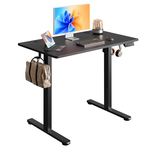 DEVAISE Höhenverstellbarer Schreibtisch 100 x 60 cm mit Einteiliger Tischplatte und Leisemotor, Sitz-Steh-Schreibtisch mit Memory-Funktion für 3 Höhen, Ergonomischer Computertisch für Büro, Schwarz