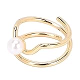 TOPINCN Anillos de Nudillos para Mujer, Elegantes Joyas con Perlas para los Dedos, Exquisitos Anillos de Cobre para Uñas para Fiestas, Compromisos, Material de Cobre (3052 oro)