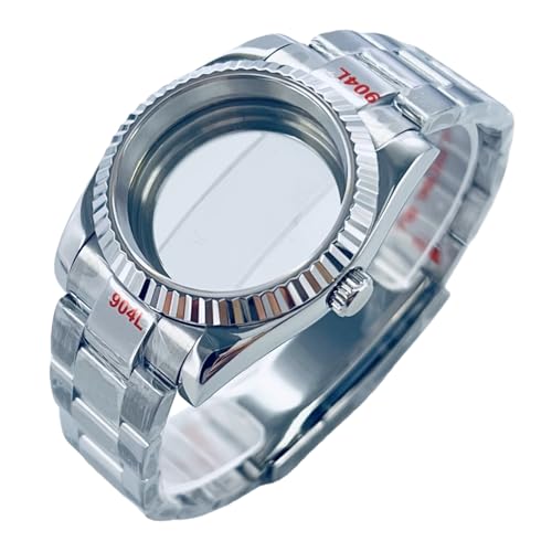 Boîtier lunette cannelée en acier inoxydable poli avec bracelet assorti