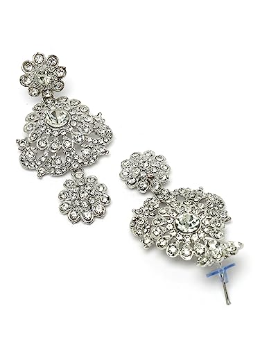 Sukkhi Magnetic Rhodium Plated Silver AD White Stone Collar Bone Necklace Set With Earring And Maangtika | Jewellery Set For Women (NS105694) - Image 7