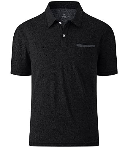 Swisswell Tennis Shirts For Mens Polo Shirts Short Sleeve With Pocket Moisture Wicking T-Shirts (Black,L) #TOP2