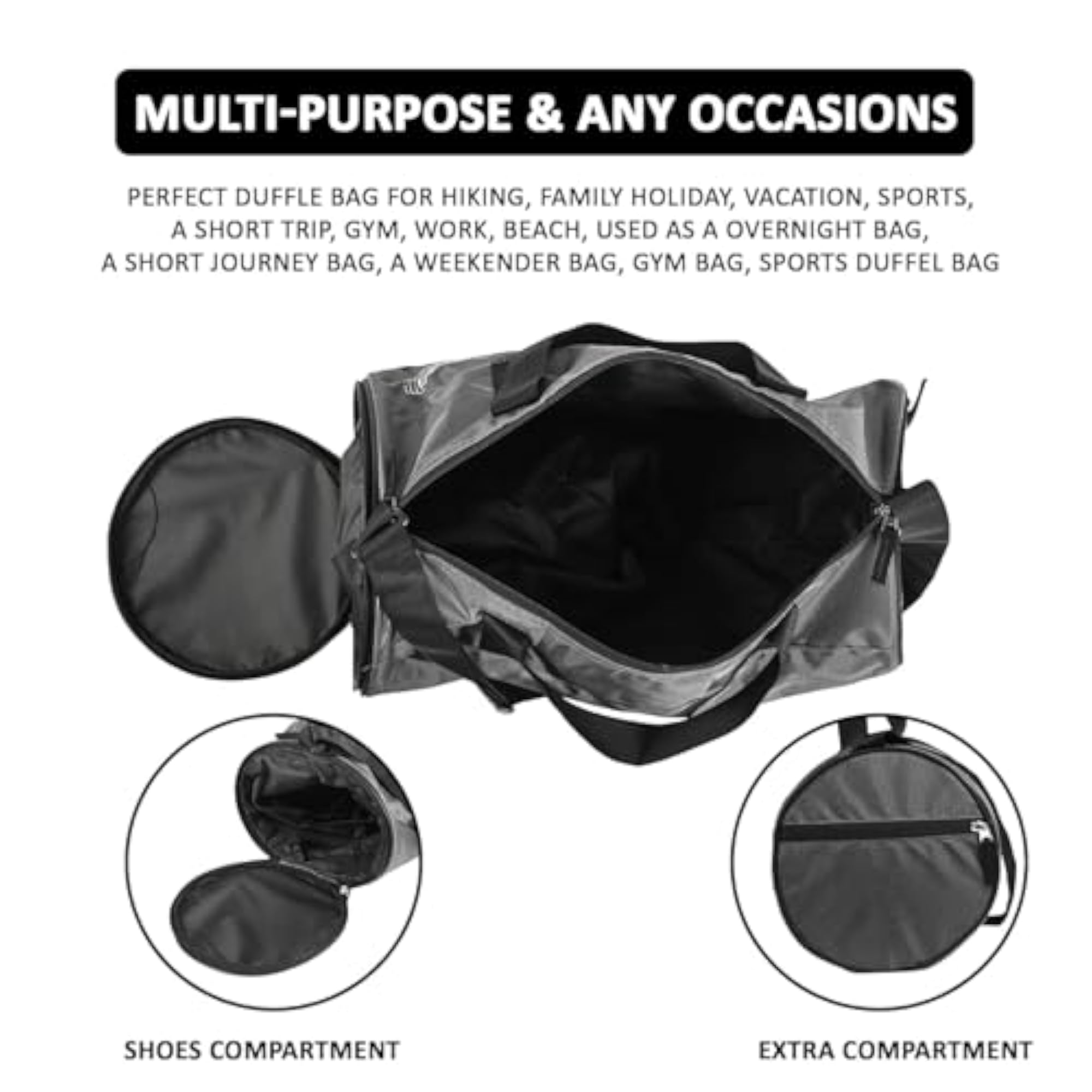 Water Resistant 3 Compartment Gym Bag for Men & Women