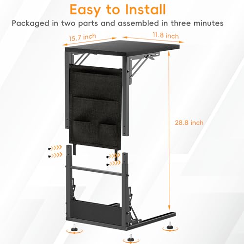 Image of Folding C Shaped End Table, Small Folding Side Table with Storage Bag, Portable TV Tray for Couch, Sofa, Bed, Black