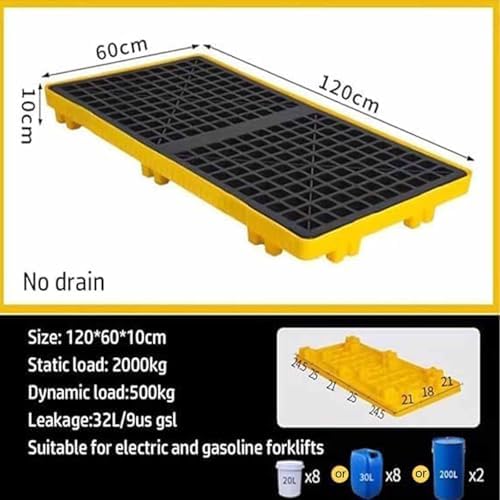 Heavy-Duty Spill Platform with Grating & Forklift Pockets - 2200 Lbs Capacity Containment Tray for Industrial Use in Warehouses & Parks (33.5x33.5x5.5cm)