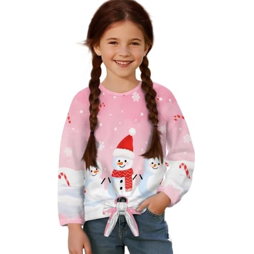 Girl's Long Sleeve Shirt Printed T Shirts for Kids Tie Knot Fall Tops Tween Girl Casual Crew Neck Tees Blouse