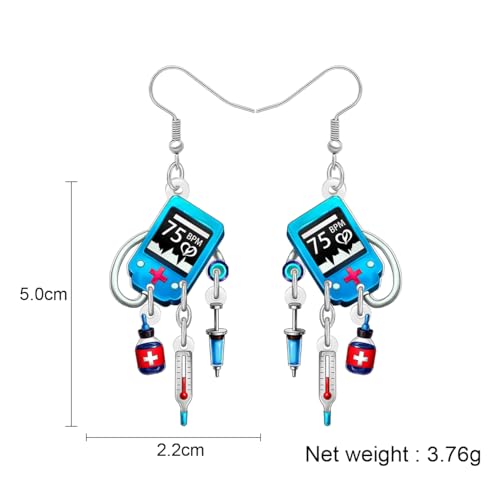 DOWAY Acrylique Funny Infirmière Cadeaux Ambulance Médical Kit Coeur Boucles d'oreilles Semaine des Infirmières Cadeaux pour Femmes Filles Médical Future Infirmière (Moniteur de fréquence cardiaque) – Image 6