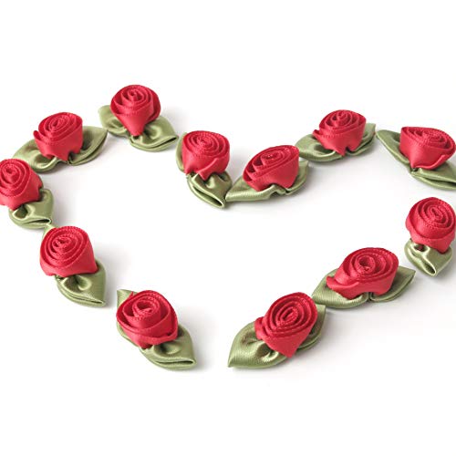 Micomon Mini Ribbon Bows For Crafts Mini Roses Ribbon Flowers For Craft Artificial Ornament Applique Sewing Diy(15Pcs,Red) #TOP4